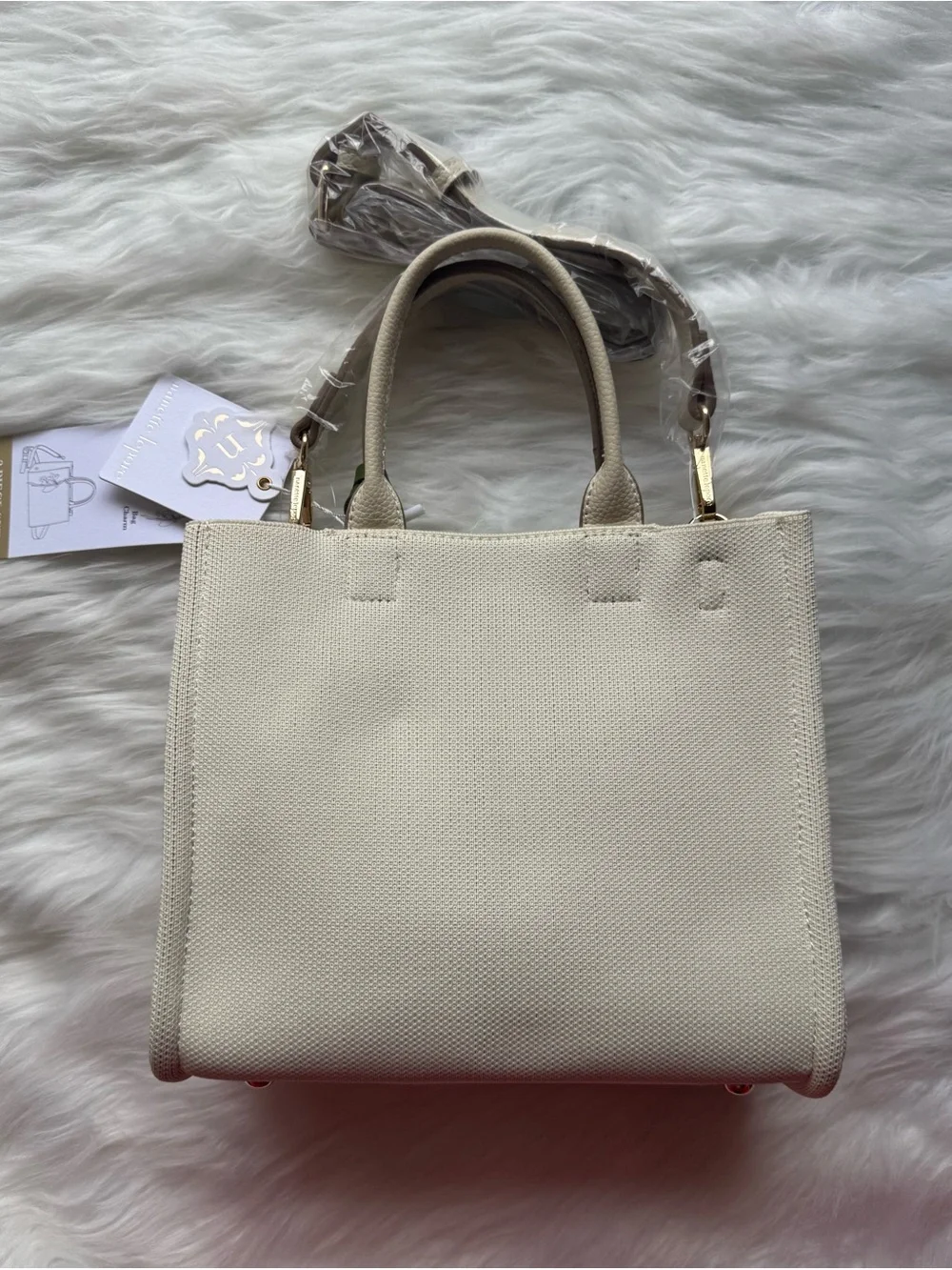 Nanette Lepore Cream Floral Embroidered Satchel with Pink Charm
